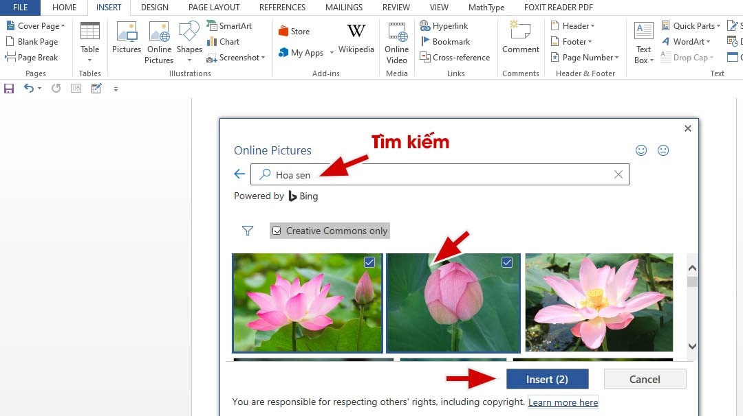 Cách chèn hình ảnh vào word 2013