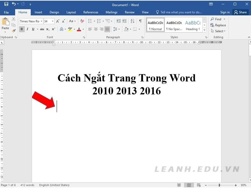 Cách ngắt trang trong word 2013