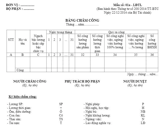 Mẫu Bảng Chấm Công Excel Mới Nhất - Leanh.Edu.Vn