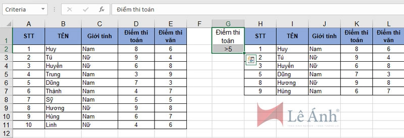 Cách lọc dữ liệu sang sheet khác trong Excel