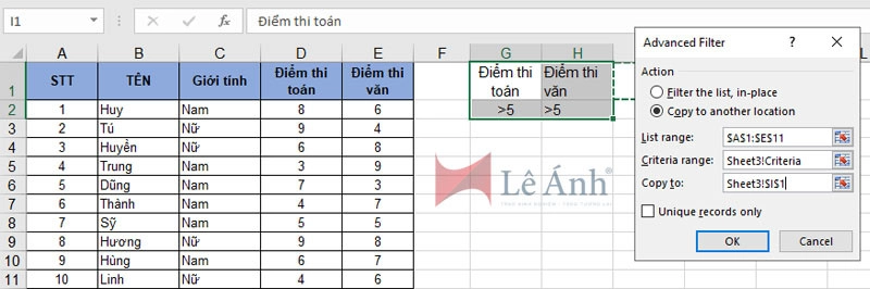 Cách trích lọc dữ liệu trong Excel