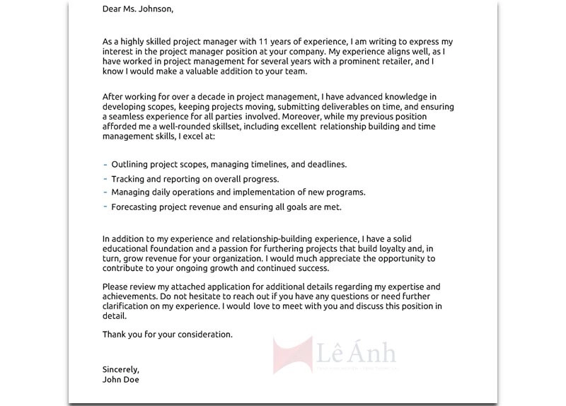 Mẫu Cover letter tiếng anh ấn tượng