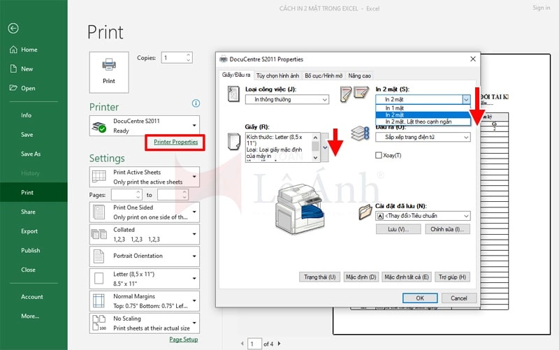 Cách in 2 mặt trong Excel 2007