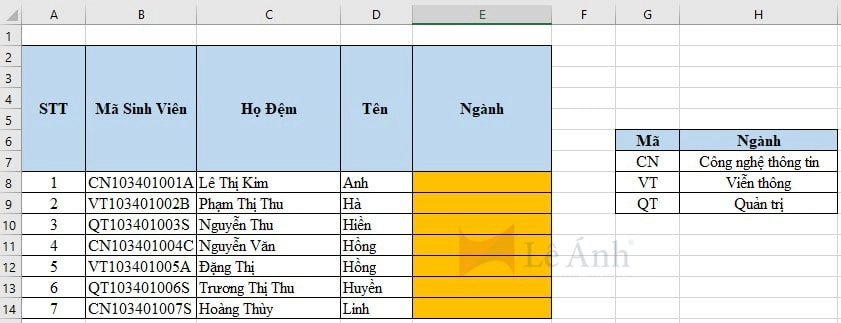 Hàm Vlookup kết hợp hàm Left