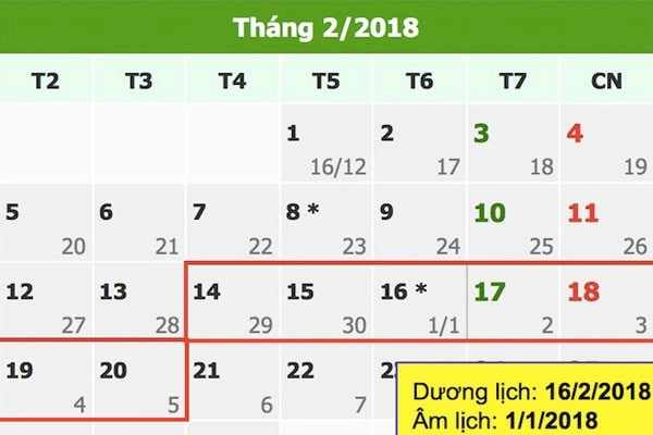 Thông báo lịch nghỉ tết nguyên đán 2018