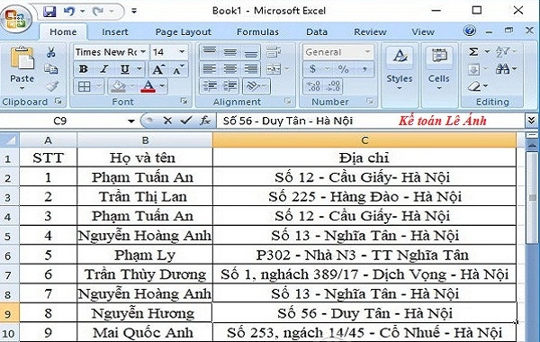 Xóa dữ liệu trùng trong Excel