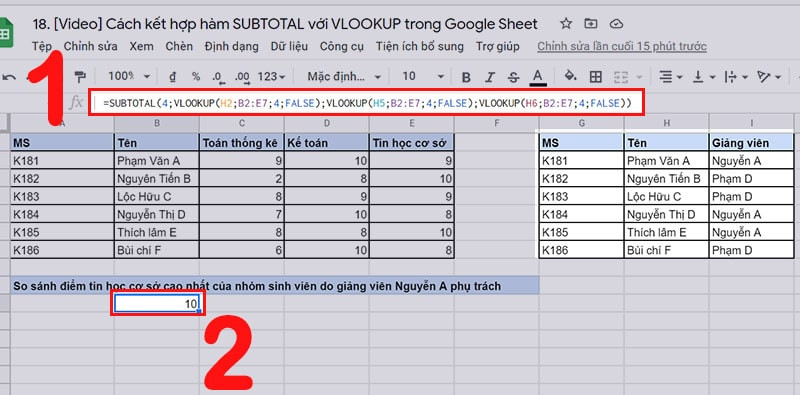 Cách sử dụng hàm Subtotal trong Excel