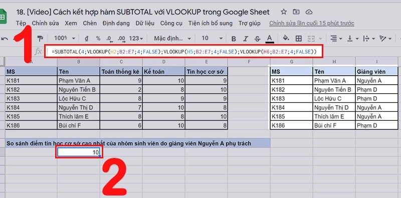 Cách sử dụng hàm Subtotal trong Excel
