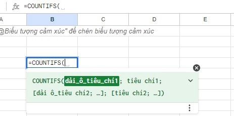 Hàm Countifs trên Google sheet