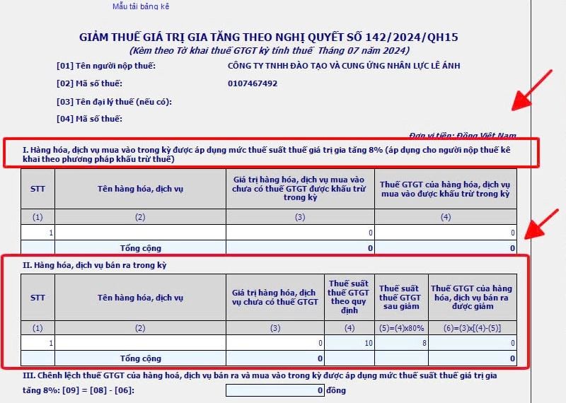 Hướng Dẫn Kê Khai Giảm Thuế GTGT 2024 Trên HTKK Theo Phụ Lục 142/2024/QH15
