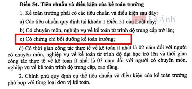 Tiêu chuẩn bổ nhiệm kế toán trưởng tại Việt Nam