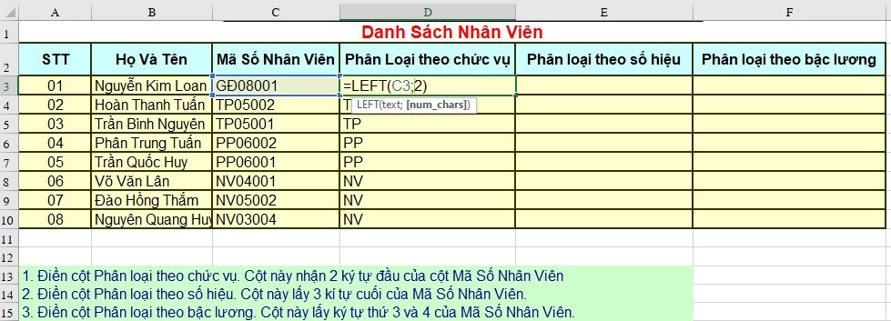 Cách sử dụng hàm LEFT trong Excel