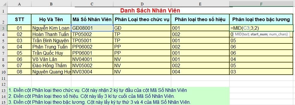 Cách sử dụng hàm MID trong Excel