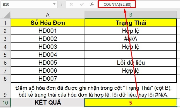 Cách dùng hàm COUNTA trong Excel