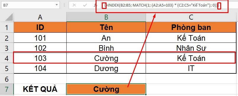 hàm index match nhiều điều kiện