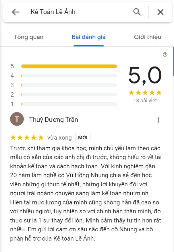 phản hồi gmap cô Nhung