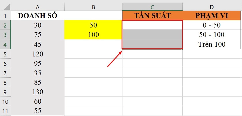 Ví dụ cách sử dụng hàm FREQUENCY trong Excel