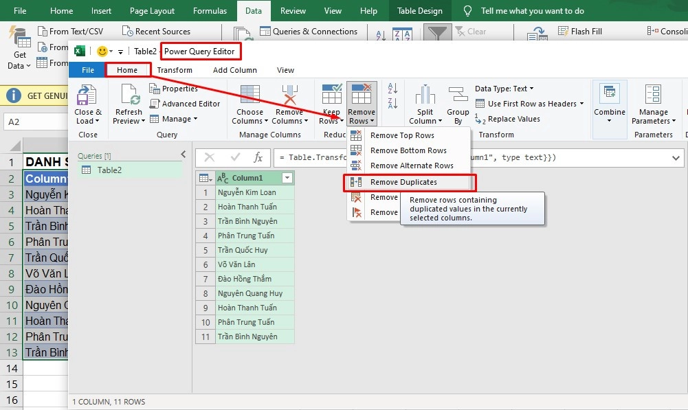 Cách xóa dữ liệu trùng lặp trong Excel