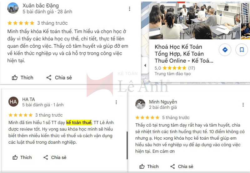 Phản hồi google map khóa học kế toán thuế
