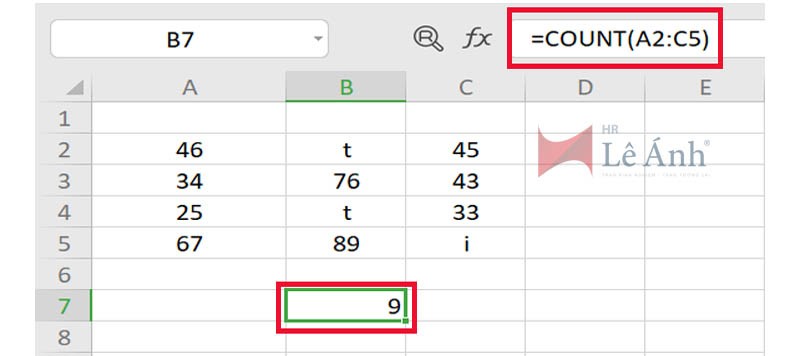 Hàm count trong Excel