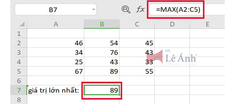 Hàm Max trong Excel