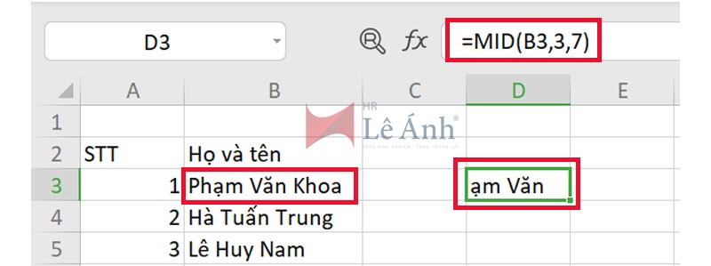 Hàm MID trong Excel