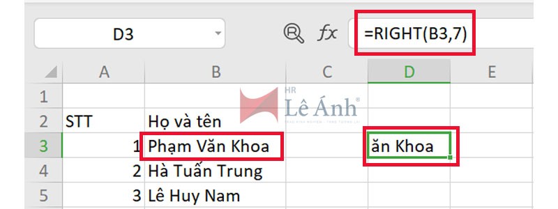 Hàm right trong Excel