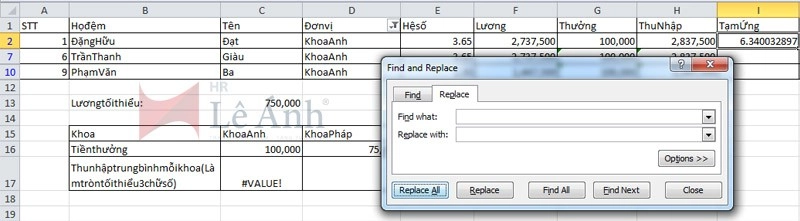 Khắc phục Lỗi Value trong Excel