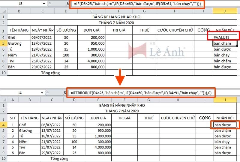 Lỗi Value trong Excel