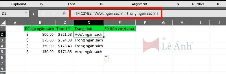 Ví dụ cách sử dụng hàm IF trong Excel