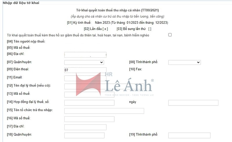 Bước 6: Nhập dữ liệu tờ khai