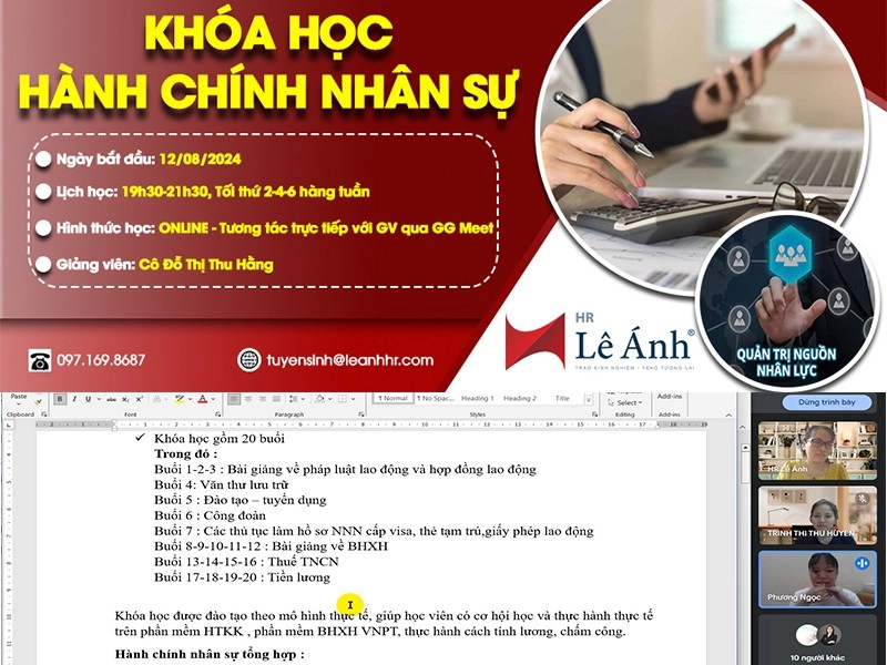 Khóa Học Hành Chính Nhân Sự Online Mã Lớp C237H Khai Giảng Ngày 12/08/2024