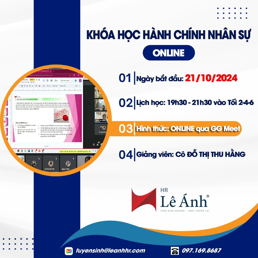 Khóa Học Hành Chính Nhân Sự Online Mã Lớp C246H Khai Giảng Ngày 21/10/2024