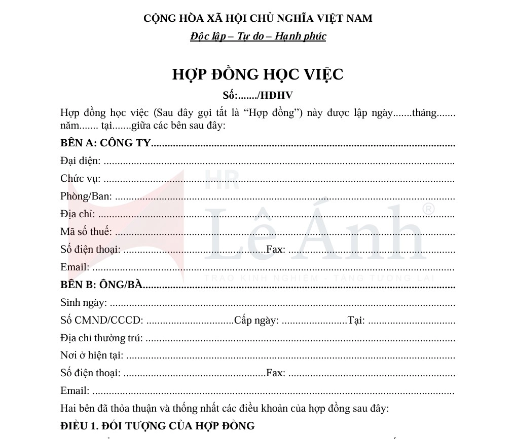 Mẫu hợp đồng học việc mới nhấtMẫu hợp đồng học việc mới nhất