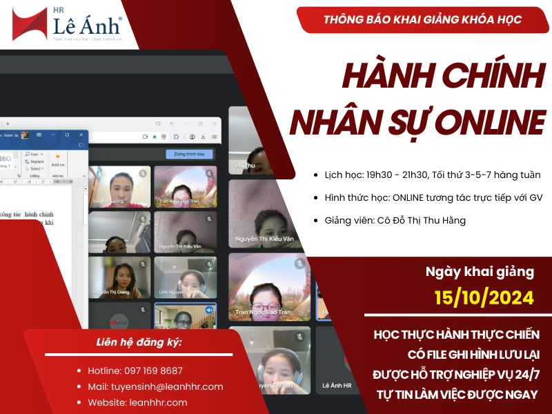 Khóa Học Hành Chính Nhân Sự Online Mã Lớp C244H Khai Giảng Ngày 15/10/2024