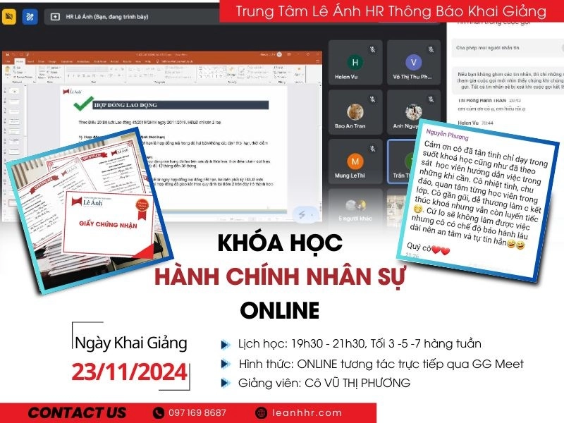 Khóa Học Hành Chính Nhân Sự Online Mã Lớp C249H Khai Giảng Ngày 23/11/2024