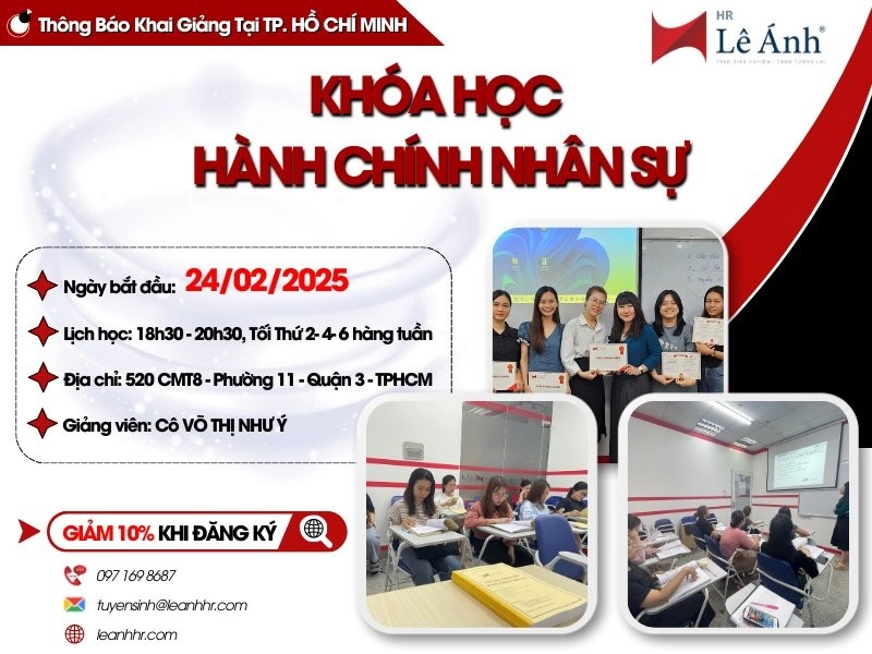 Khóa Học Hành Chính Nhân Sự TP Hồ Chí Minh Mã Lớp B254H Khai Giảng Ngày 24/02/2025