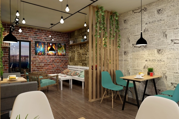 Thiết kế quán cafe hiện đại dựa vào diện tích không gian.