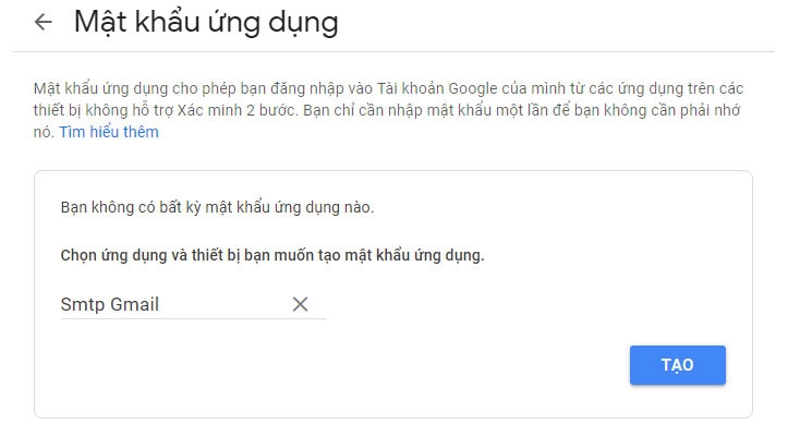 Nhập tên ứng dụng google