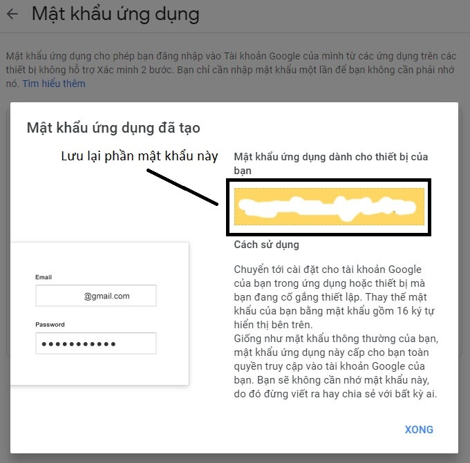 Lưu mật khẩu SMTP vừa tạo