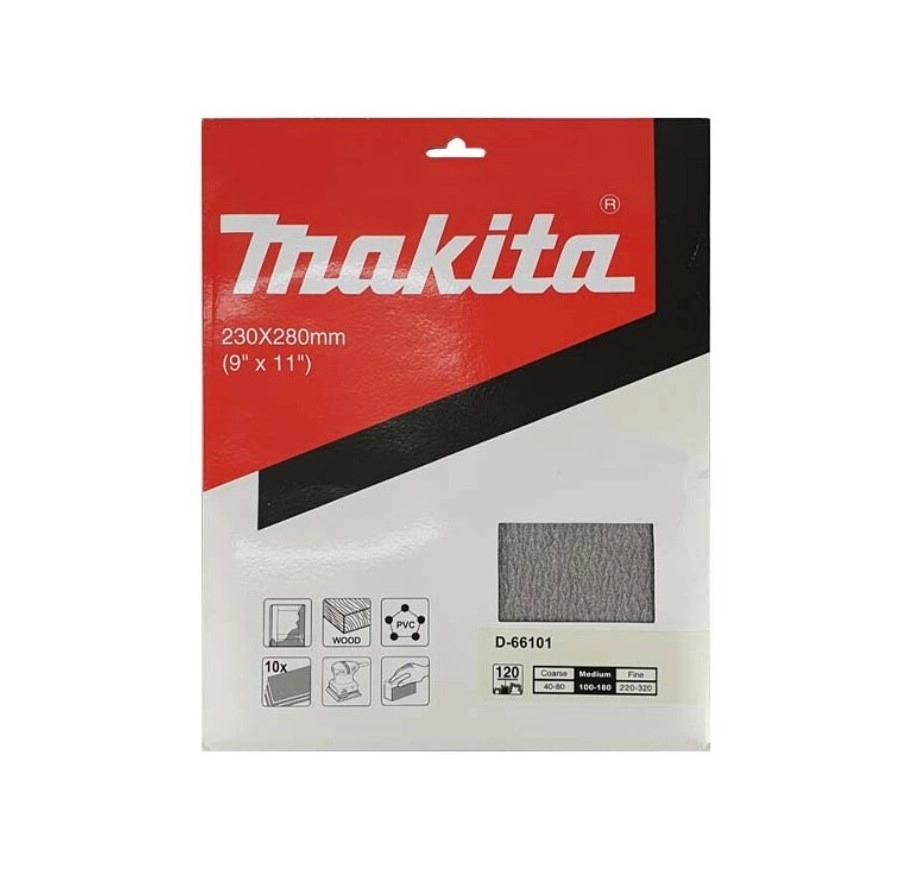 Giấy chà nhám cho sơn Makita D-66101 230x280mm 10 cái/hộp (cỡ hạt 120)
