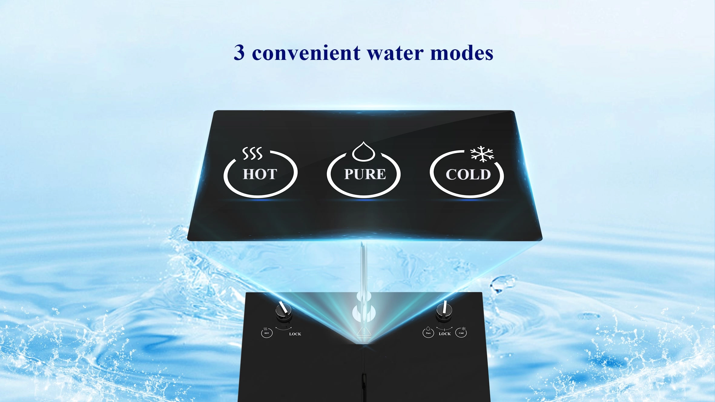3 convenient water modes Hot - Cold - RO